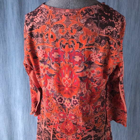 One World Medium Pink & Orange BoHo Tribal Shirt - Picture 6 of 8